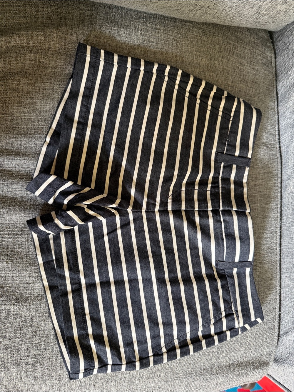 LOFT Navy and White Striped Bermuda Shorts
